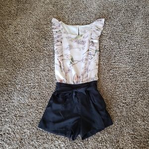 TED BAKER Cream & Black Bird Floral Romper Size 1